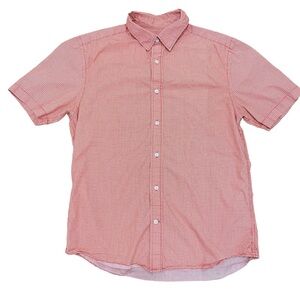 Old Navy Orange & White Square Geometric Pattern Button Up Short Sleeve Shirt M